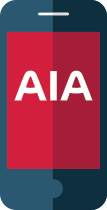 Telefon pintar dengan paparan logo AIA