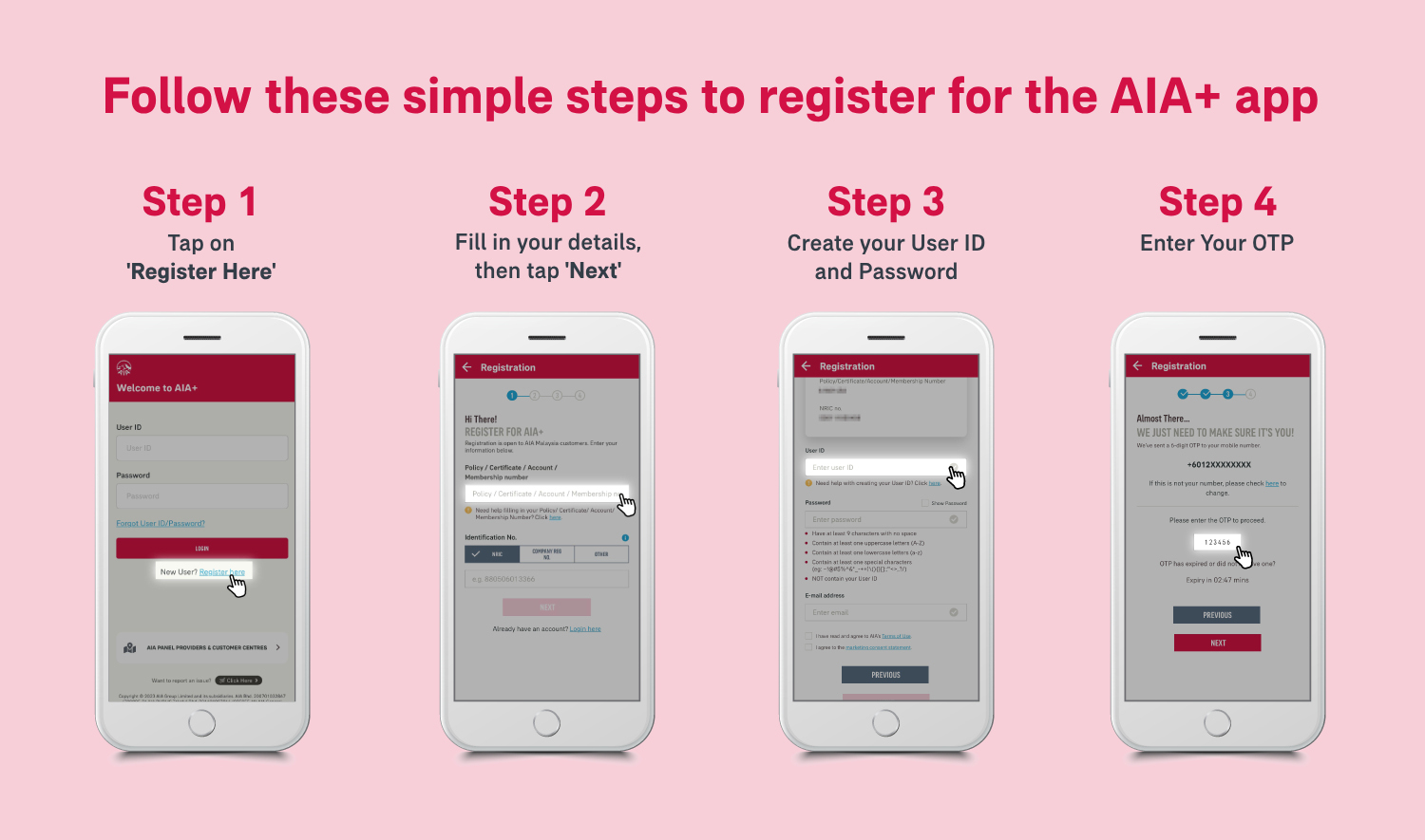 Step to register AIA+ app