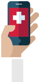 Smartphone with red screen and plus symbol